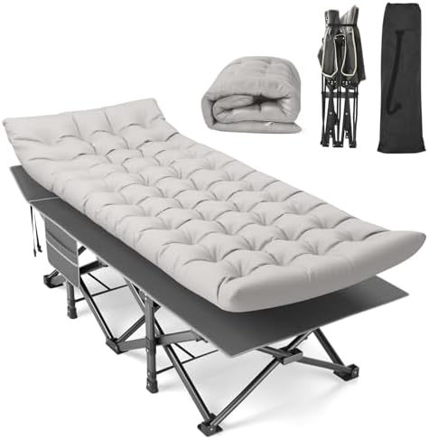 Suteck Camping Cot, 32In XXL Folding Camping Cot Heavy Duty Sleeping Bed for Adults 1200D Double Layer Oxford Cots for Camping W/Pilllow Mattress Carry Bag for Home Office Nap Beach Travel, 500LBS