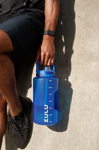 ZULU Goals Large Water Bottle Jug with Time Marker & Handle for All Day Hydration | Silicone Soft Straw with Locking Leak-Proof Lid | For Gym, Camping, Workout, and Outdoors | BPA-Free | 64oz, 128oz