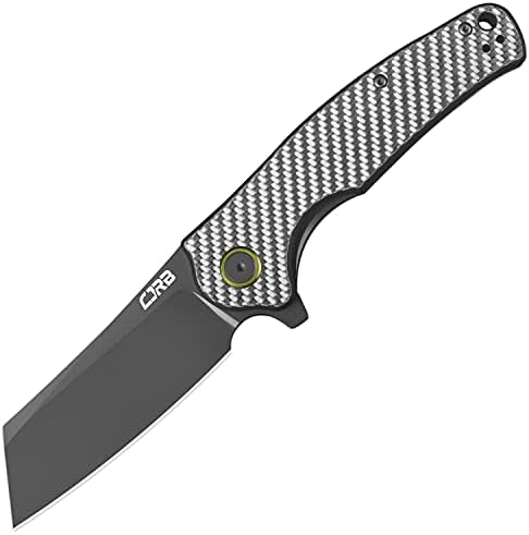 CJRB Crag Folding Pocket Knife, 3.43" AR-RPM9 Steel Blade Carbon Fiber Handle EDC Knife with Pocket Clip for Men Women Camping Survival Hiking, Grey (J1904)
