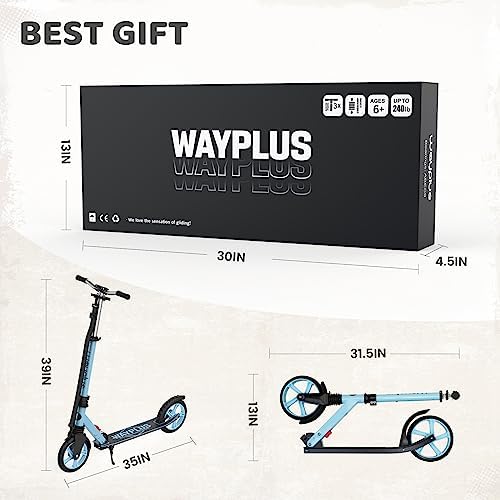Kick Scooter for Ages 6+,Kid, Teens & Adults. Max Load 240 LBS. Foldable, Lightweight, 8IN Big Wheels for Kids, Teen and Adults, 4 Adjustable Levels. Bearing ABEC9