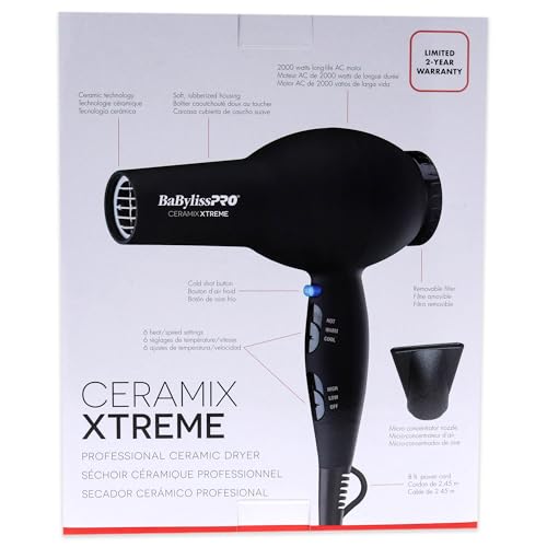 BaBylissPRO Hair Dryer, Ceramix Xtreme 2000-Watt Blow Dryer, Hair Styling Tools & Appliances, BX2000