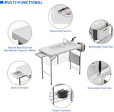 Fish Cleaning Table with Sink 42.6" Width Portable Folding Camping Table with Measure Mark|Outdoor Fish Cleaning Station with Grid Rack&Fish Cleaning Kit for Picnic, Patio