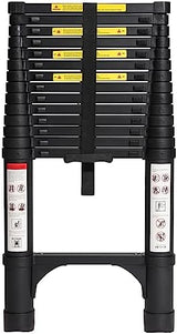 BOCOM 14.5 FT Aluminum Telescoping Ladder, Lightweight Multi-Purpose Collapsible Extension with 2 Triangle Stabilizers, Heavy Duty 330 lbs Max Capacity, Ideal for Home, RV, and Outdoor Work Black