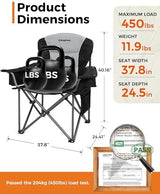 KingCamp Oversized Camping Folding Chair, Heavy Duty 450 LBS with Lumbar Support, Padded seat with Cup Holder&Cooler Bag, Ideal for Camp, Fishing, Sports event, Backyard, Patio, Lawn