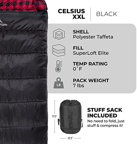 Teton Celsius XXL Sleeping Bag, Cold Weather Sleeping Bags for Adults and Kids, Camping Made Easy and Warm. Compression Sack Included, 35F, 25F, 0F, 20F Degree