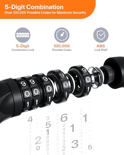 Sportneer Bike Lock: 5 Digit Combination High Security Anti Theft Bike Chain Lock - 3.2/3.6/4ft Heavy Duty Keyless Bicycle Lock for Bike, Motorcycle, Scooter, Door & Gate - 4/6mm Thick, Easy to Use