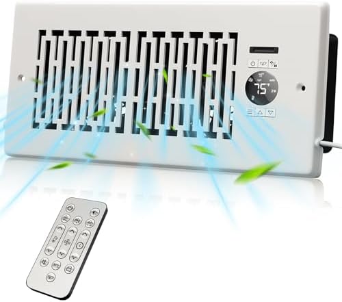 Register Booster Fan Fits 4” x 10” Register Holes, Smart Control Heating Cooling AC Vent Fan, 10-Speed Quiet Register Vent Booster Fans with Thermostat Control & Remote Control