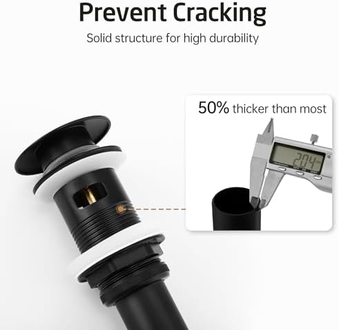 KES Bathroom Sink Drain with Overflow Vessel Sink Stopper Pop Up Drain Assembly Matt Black for 1.6"-1.9" Sink Hole, All Metal Rustproof Brass and 304 Stainless Steel, S2008A-BK