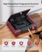 Gun Safe,Biometric Gun Safe for Pistols 3-Ways unlock Fingerprint Digital PIN Key Unlock with Voice,Lock box for Cloakroom living room Bedroom Nightstand and Car BILLCONCH - Burgundy Red