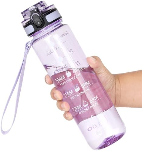 OLDLEY Water Bottle, 32oz Motivational Sports Water Bottle with Time Marker - Times to Drink - Tritan, BPA Free, Wide Mouth Leakproof,Amethyst (1 Bottle)
