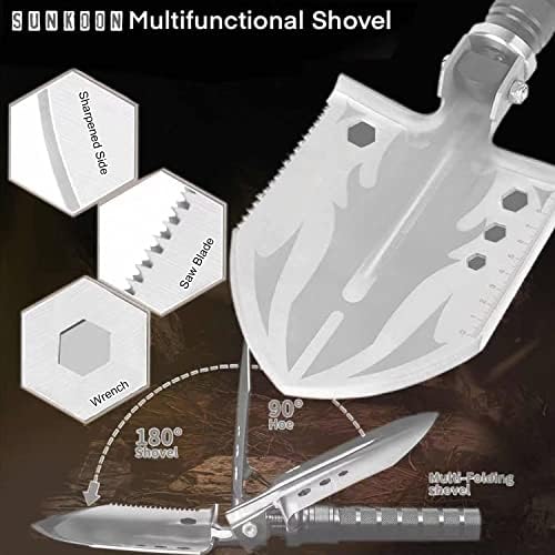 Survival Shovel Survival Axe, Camping Folding Shovels Hatchet with 19.2-37.8inch Lengthened Handle Enlarged Shovelhead High Carbon Steel with Storage Pouch for Camping Cycling Hiking