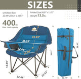Oversized XL Padded Camping Chair Wide Heavy Duty Lawn Chairs Support 450 LBS Portable Folding Gaint Plus Camp Chair with Side Pocket Cup Holder for Outdoor Outside Sports Baseball Soccer-Blue