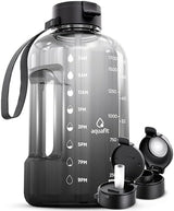 AQUAFIT Motivational Sports Water Bottle With Times To Drink, Straw, Time Marker for Gym - 64 oz Half Gallon Jug - - Large