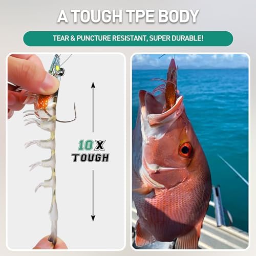 TRUSCEND Pre-rigged Fishing Jig Lures for Freshwater and Saltwater, Innovative Super Durable TPE Bass Lures, Lifelike Shrimp Crayfish Swimbait, Weedless Lure for Crappie Trout Walleye, Keep Separately