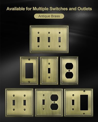 6-Pack Duplex Outlet Cover Plate, Antique Brass Metal Wall Plates for Electrical Outlets, 1 Gang Receptacle Cover, Pearls Decorative Switch Plates and Outlet Covers