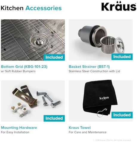 KRAUS Standard PRO 23-Inch 16 Gauge Undermount Single Bowl Stainless Steel Kitchen Sink, KHU101-23