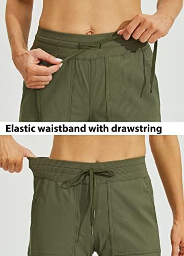 Willit Women's Quick-Dry Capris Hiking Travel Pants Striped Woven Workout Pants with Pockets Lightweight