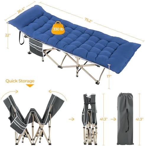 Yaheetech Folding Camping Cot Portable Outdoor Bed for Adults w/Mat & Storage Bag & Carry Bag, Heavy Duty Cots for Outdoor Travel & Office/Home Nap