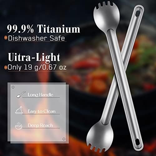4 Pieces Titanium Long Handle Spork and Spoon Ultralight Portabale Flatware 8.7 Inch Soup Spoon Camping Spork for Outdoor Camping Backpacking Hiking Travel Picnic Tableware (Silver)