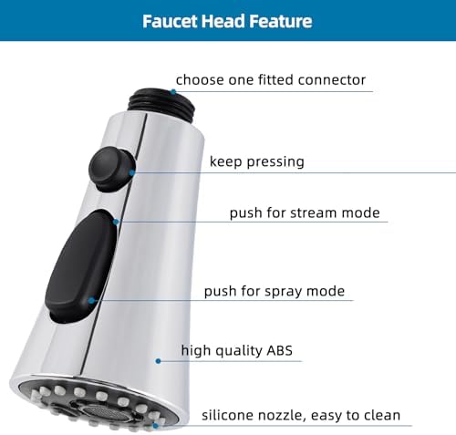Hygie Rinse Universal Kitchen Faucet Head Replacement with 15 Adapter Kit Compatible with Kohler/Moen/Delta Faucet, 3 Function Pull Down Sink Faucet Spray Head, Chrome