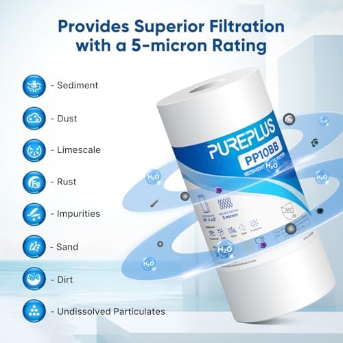 PUREPLUS 5 Micron 10" x 4.5" Whole House Sediment Home Water Filter Replacement Cartridge for Culligan RFC-BBSA, HD-950, WFHD13001B, W15-PR, GXWH30C, GXWH35F, Aqua-Pure AP817, PP10BB, 2PACK
