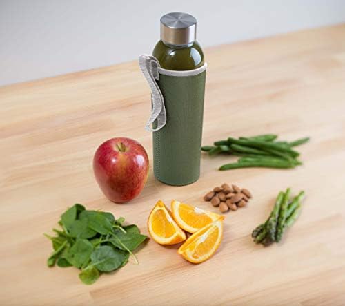 Epica 18oz Glass Water Bottles, Reusable Glass Juice Bottles with Lids, Set of 6 with Sleeves, Gym, Office