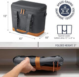 CleverMade Collapsible Cooler Bag, 30 Can Beach & Travel Car Cooler, Folding Soft Cooler, Shoulder Strap, Bottle Opener, Great Car Coolers for Travel, Leak Proof Cooler Bag [Cool Gray/Cognac]