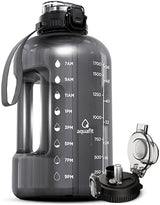 AQUAFIT 64 oz Water Bottle with Time Marker - Straw & Chug Lid - BPA Free Big Water Bottle with Straw - Gym Water Bottle with Handle - Gallon Water Jug (64 Ounces, Gray)