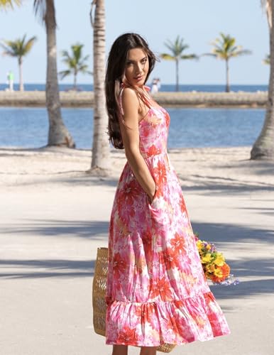 Zeagoo Boho Dresses for Women Floral Tiered Maxi Dress Casual Dresses for Women Spaghetti Strap Flowy Dress Beach Dress Pattern-1 L