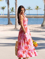 Zeagoo Boho Dresses for Women Floral Tiered Maxi Dress Casual Dresses for Women Spaghetti Strap Flowy Dress Beach Dress Pattern-1 L