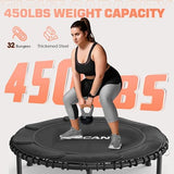 BCAN 450/550 LBS Foldable Mini Trampoline, 40"/48" Adult Fitness Trampoline with Bungees, U Shape Adjustable Foam Handle, Stable & Quiet Exercise Rebounder,Indoor/Outdoor Workout