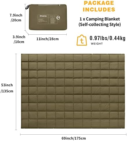KingCamp Down Camping Blanket - Lightweight, Multifunctional Quilt for Camping with Snap Button, Portable for Stadium, Travel, Airplane, Picnic, Indoor & Outdoor, Provides Warmth