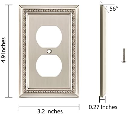 Henne Bery Sunken Pearls Heavy Duty Decorative Wall Plate Switch Plate Outlet Cover (Single Duplex, 3 Pack, Satin Nickel)