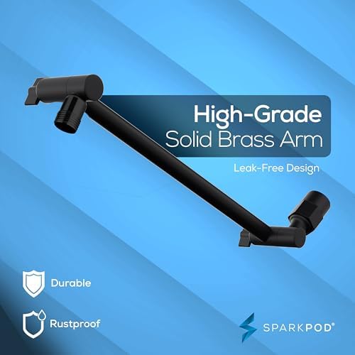 SparkPod Round Rain Shower Head with Extension Arm - Height Adjustable Shower Head with High Pressure Performance - Easy 1-Minute Installation (11" Arm Extension, Midnight Black Matte)