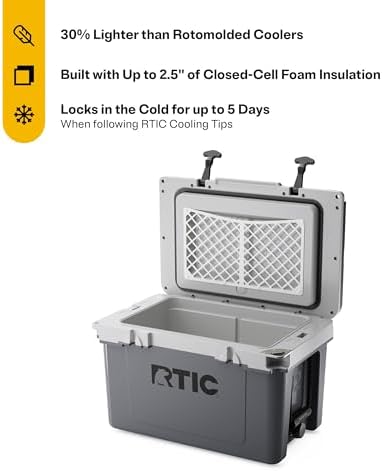RTIC Ultra-Light 32 Quart Hard Cooler Insulated Portable Ice Chest Box for Drink, Beverage, Beach, Camping, Picnic, Fishing, Boat, Barbecue, 30% Lighter Than Rotomolded Coolers