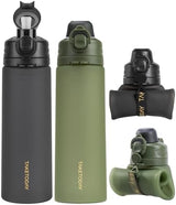 Collapsible Water Bottles 20oz, Leak Proof, BPA-Free, Foldable Silicone Travel Water Bottle with Straw Strap for Cycling, Hiking, Outdoors