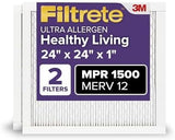 Filtrete 24x24x1 AC Furnace Air Filter, MERV 12, MPR 1500, CERTIFIED asthma & allergy friendly, 3 Month Pleated 1-Inch Electrostatic Air Cleaning Filter, 2-Pack (Actual Size 23.81x23.81x0.78 in)
