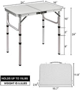 RedSwing Small Folding Table Portable 2 Feet, Small Foldable Table Adjustable Height, Lightweight Aluminum Camping Table, 15.7 in x 23.6 in x 19 in
