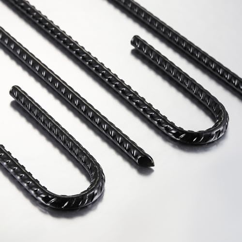 Rebar Stakes U/J Hook Extra Heavy Duty,(50pcs) 12 inch x 1/4 inch Rust Proof Coated Steel Ground Stakes Ground Anchors, Garden Stake Metal Stakes Tent Stakes Trampoline Anchors (J-Hook)
