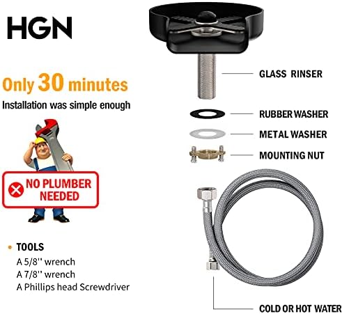 HGN Stainless Steel Glass Rinser for Kitchen Sinks,Metal Cup Washer, Kitchen Sink Cup Rinser,Kitchen Sink Accessories,Matte Black