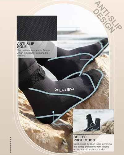 XUKER Neoprene Water Socks 3mm, Sand Proof Beach Volleyball Socks Water Shoes Diving Boots for Outdoor Water Sports
