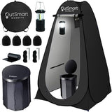 Outdoor Portable Toilet Set for Adults with Camping Night Lantern, Folding XL Toilet, Pop Up Privacy Tent and Carry Bags, Multipurpose Potty, Washable and Foldable for RV Travel