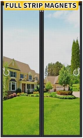 Upgraded Magnetic Screen Door Mesh, Full Strip Magnets, Heavy Duty Fiberglass Mesh, Door Screen Magnetic Closure for Single Door Size 32 x 80 Inch, Screen Door Size 35 x 82 Black