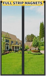 Upgraded Magnetic Screen Door Mesh, Full Strip Magnets, Heavy Duty Fiberglass Mesh, Door Screen Magnetic Closure for Single Door Size 32 x 80 Inch, Screen Door Size 35 x 82 Black