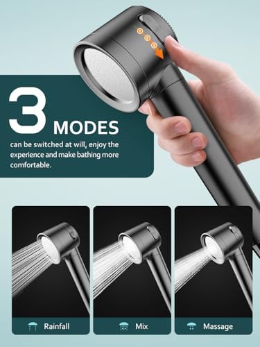 Filtered Shower Head with Handheld, High Pressure Shower Heads 3 Modes, Showerhead with Filters for Hard Water Detachable Shower Head 60" Hose, Bracket Remove Chlorine