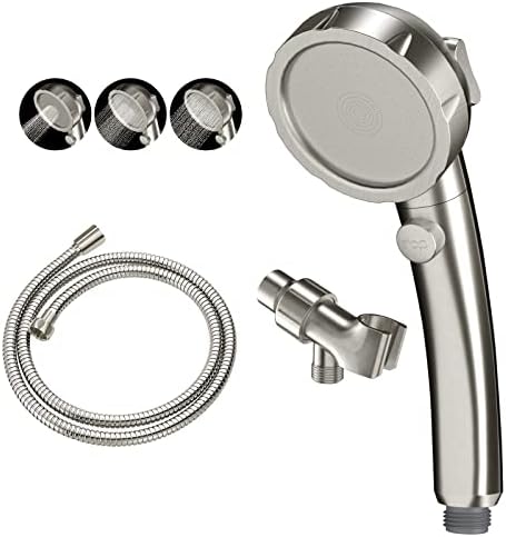 KAIYING Brushed Nickel High Pressure Handheld Shower Head with ON/OFF Switch, 3 Spray Modes, Adjustable Angle Bracket, and Hose