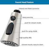 Universal Kitchen Faucet Head Replacement with 15 Adapter Kit Compatible with Kohler/Moen/Delta Faucet, 3 Function Pull Down Sink Faucet Spray Head, Brushed Nickel
