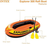 INTEX Explorer Inflatable Boat Series: Dual Air Chambers – Welded Oar Locks – Grab Handles – Bow Rope – Sporty Design