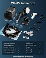 AUTOPkio Portable Camping Shower, 6000mAh Rechargeable Camp Shower Pump with USB Cable & Electric Outdoor Shower Head Sprayer for Camping, Hiking, Pet Bathing, Washing