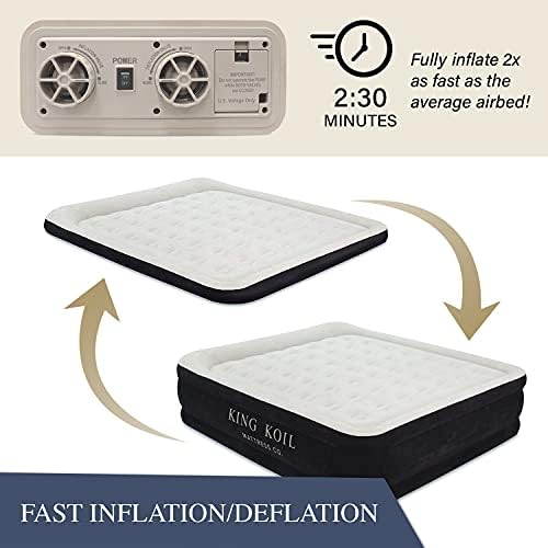 King Koil Premium California King Size Air Mattress with Built-in High-Speed Pump Best for Home, Camping & Guests, 20" Double High Airbed Adjustable Blow Up Mattress, Waterproof, 1-Year Warranty